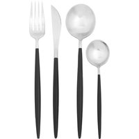Avie 16 Piece Matte Silver and Black Cutlery Set - Silver