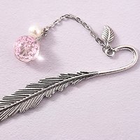 Beaded Gypsophila Dried Flower Vintage Feather Bookmark - Pink