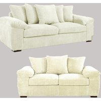 Amalfi Jumbo Cord Scatter Back 3 and 2 Seater Sofa - Cream