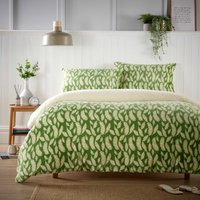 Floral Leaves Printed Teddy Duvet Set - Green / Single