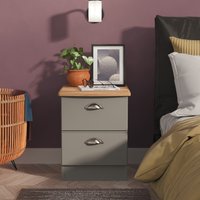 Victoria Fully Assembled 2 Drawer Bedside Cabinet - Dusk Grey & Riviera Oak