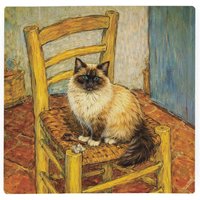 Van Gogh's Chair Ragdoll Cat Large Square Worktop Protector - Smooth Glass Chopping Board - Neutral