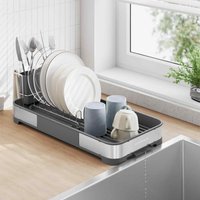 Stainless Steel Dish Drying Rack with Drain Tray, Silver & Grey - Silver, Grey
