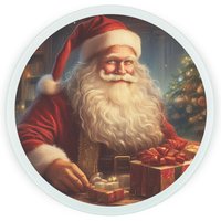 Santa's Workshop Round Worktop Protector - Textured Glass Christmas Chopping Board - Multi