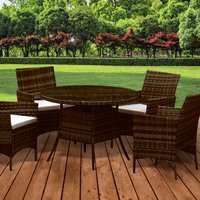 5PC Rattan Dining Garden Set With Cover - Brown