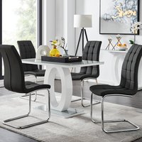Giovani Grey White Modern Glass Dining Table With Four Murano Chairs Set - Black