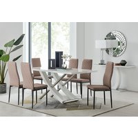 Mayfair Large White Dining Table 6 Milan Black Leg Chairs - Cappuccino