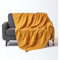 Homescapes Cotton Rajput Ribbed Throw - Mustard / 200cm / 0.87kg