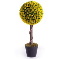 Best Artificial 2ft - 60cm Yellow Rose Ball Topiary Tree - Yellow