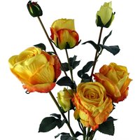 Yellow Rose Artificial Flowers Spray 4 Flowers 3 Buds - Yellow