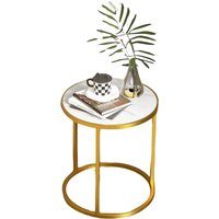 2PC Faux Marble Round Bedside Table Bedroom Furniture - Gold