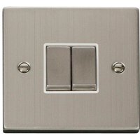 Stainless Steel 10A 2 Gang 2 Way Ingot Light Switch - White