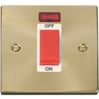 Satin Brushed Brass 1 Gang Size 45A Switch With Neon - White