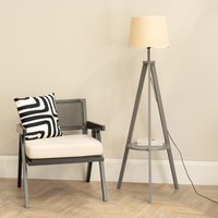 Morrigan Wood Tripod Floor Lamp with Natural Scallop Shade - Grey