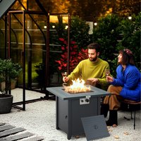 Outsunny Square Propane Gas Fire Pit Table - Black, Dark Grey