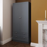 FWStyle Artus Dark Grey 2 Door 2 Drawer Wardrobe Panelled Design - Dark Grey