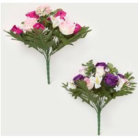 Rose Lily Bouquet, Pink Purple Set of 2 - Pink and purple