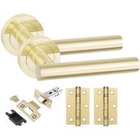 T-Bar Door Handle On Round Rose Internal Set - Satin Brass