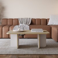 Modern Coffee Table with Rounded Corners, Thick Slab Legs - Oak, Sandstone