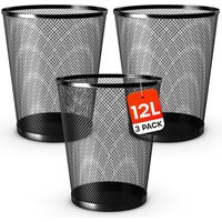 Metal Office Bin 12L Mesh Paper Waste Bin Home Office - Black