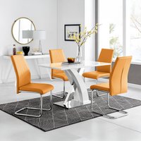Atlanta White High Gloss Dining Table And 4 Lorenzo Dining Chairs Set - Mustard