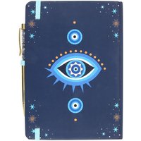 All Seeing Eye A5 Notebook with Crystal Chip Pen Mystical Star Design - Blue