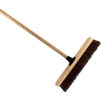 18-Inch Bassine Broom with Wooden Handle - Heavy-Duty Garden & Yard Broom - Brown