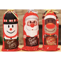3 Piece Christmas Wine Bottle Cover Set - Red