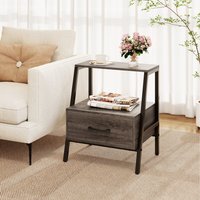 Costway Farmhouse Bedside Table - Grey