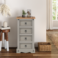 Corona Narrow 4 Drawer Bedside Cabinet Solid Wood Pine Wooden - Grey