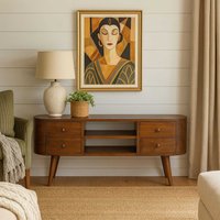 Brescia Chestnut Mango Wood Round TV Unit with 4 Drawers - Brown