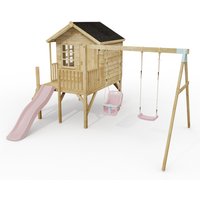 ClassicPlay Premium 5ft Playhouse on Deck with Double Swing and Slide - Dusky Pink