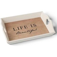 Heaven Sends Life Is Beautiful Wooden Tray - White and Brown