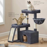 Indoor Cat Tower with 2 Beds, Scratching Posts and Ramp for Small and Medium Cats, Dark Grey - Dark Grey