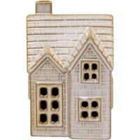 Four Candle Ceramic LED house in Neutral in White