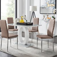Giovani Glass Modern Dining Table With Four Milan Chairs Set - Cappuccino