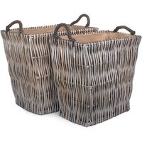 Rectangular Grey Log Wicker Basket - Brown