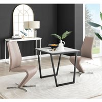 Carson White Marble Effect Square Dining Table and 2 Willow Chairs - Cappuccino
