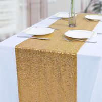 Glitter Sequin Table Runner - Champagne Gold / FabricMeshSatin