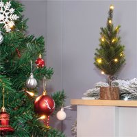 Battery Operated Wooden Effect Mini Christmas Tree with Lights - Green