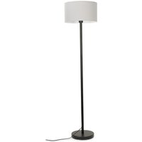 Modern Floor Lamp In Black Metal Finish With Grey Drum Shade - Black