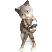 Cat Texting on Toilet Pen Holder - Grey