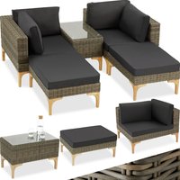 Rattan Lounge Set Bellaria 2 Chairs, 2 Stools, 1 Side Table - Brown
