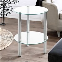 2-Tier Round Chrome Side Table With Glass Top - Silver