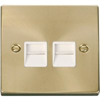 Satin Brushed Brass Master Telephone Twin Socket - White
