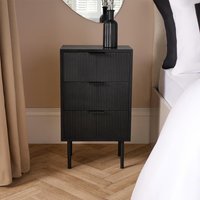 Ribbed Drawer Wooden Bedside Table - Black / 64cm