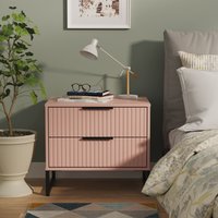 Fluted Ready Assembled 2 Drawer Side Table - Kobe Pink
