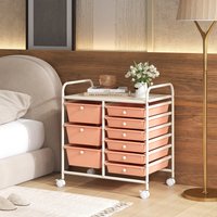 Rolling Storage Cart with 9 Drawer - Light Pink