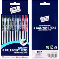 8 Rubber Grip Ballpoint Pens - Multi