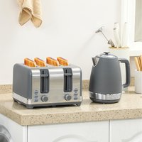 HOMCOM Stainless Steel Kettle and Toaster Set, 1.7L 3000W Rapid Boil Jug Kettle - Grey
